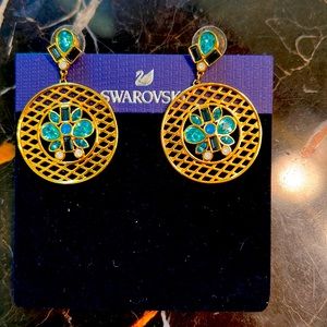 AUTHENTIC Swarovski 18k Gold Plated Cyan Earrings